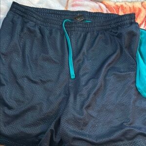 Men's Black and Teal Shorts